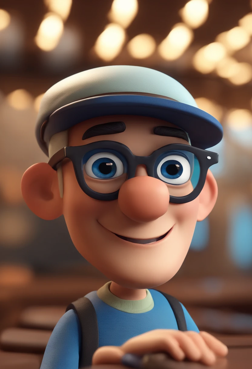 Cartoon character of a man with black glasses and a blue shirt, animation character, Caractere estilizado, animation style rendering, 3D estilizado, Arnold Maya render, 3 d render stylized, toon render keyshot, Personagem 3D, Personagem 3D, 3d rendering stylized, 3 d character render, personagem de desenho animado, Personagem de close up, Pose de personagem, (Estilo Pixar) (master part:1.2) (Bokeh) (best quality) (pele detalhada) (textura detalhada) (8k) (argila) (Cinematic lighting) (foco nítido