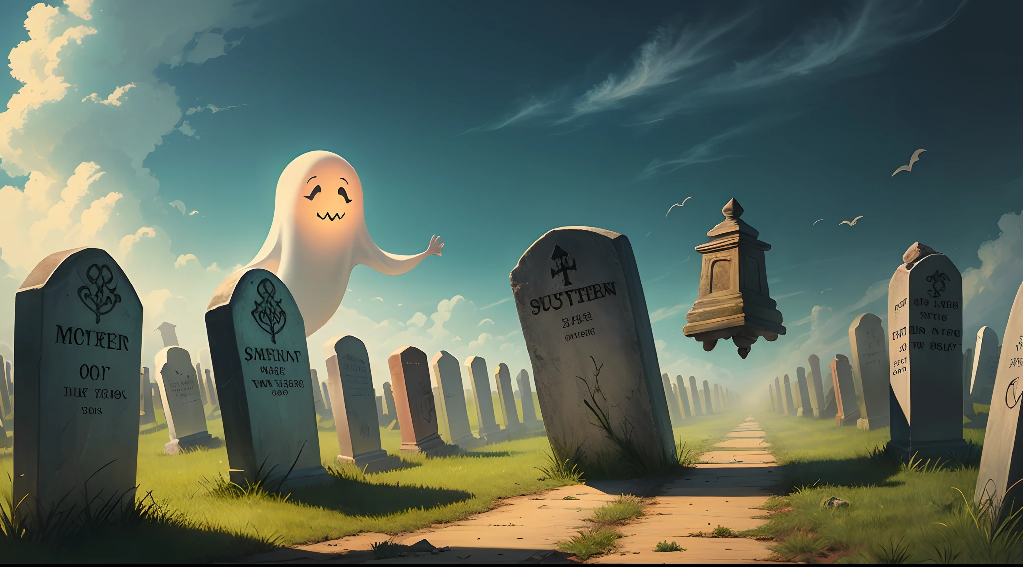 A ghost carrying a tombstone