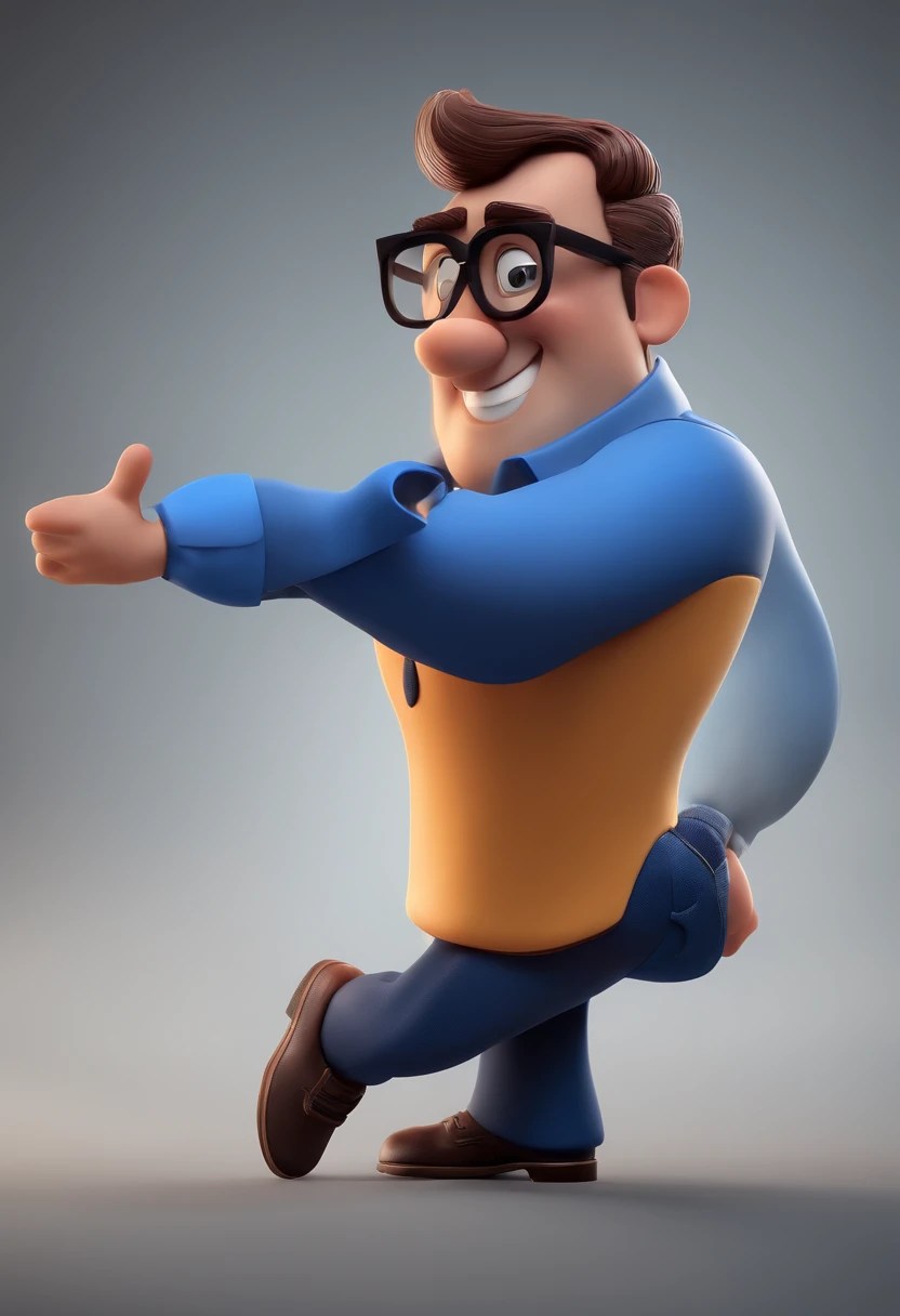 Cartoon character of a man with black glasses and a blue shirt, animation character, Caractere estilizado, animation style rendering, 3D estilizado, Arnold Maya render, 3 d render stylized, toon render keyshot, Personagem 3D, Personagem 3D, 3d rendering stylized, 3 d character render, personagem de desenho animado, Personagem de close up, Pose de personagem, (Estilo Pixar) (master part:1.2) (Bokeh) (best quality) (pele detalhada) (textura detalhada) (8k) (argila) (Cinematic lighting) (foco nítido