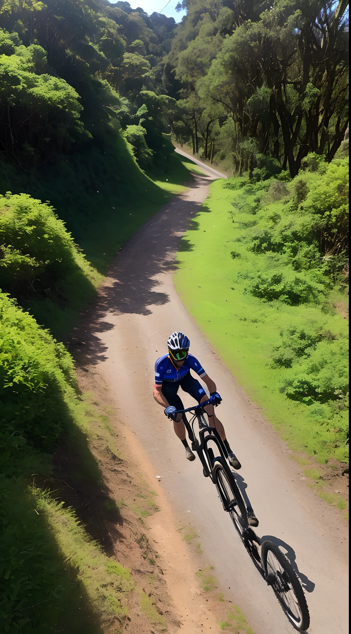 Homem em cima de uma bicicleta de estrada em estrada molhada, nos reflexos da estrada molhada deve refletir um homem com bicleta de mtb