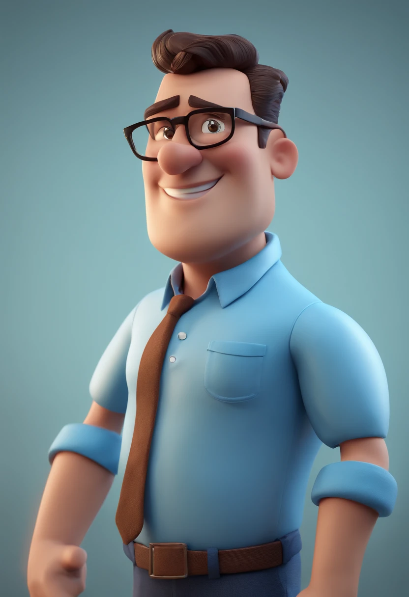 Cartoon character of a man with glasses in a blue shirt, animation character, Caractere estilizado, animation style rendering, 3D estilizado, Arnold Maya render, 3 d render stylized, toon render keyshot, Personagem 3D, Personagem 3D, 3d rendering stylized, 3 d character render, personagem de desenho animado, Personagem de close up, Pose de personagem, (Estilo Pixar) (master part:1.2) (Bokeh) (best quality) (pele detalhada) (textura detalhada) (8k) (argila) (Cinematic lighting) (foco nítido