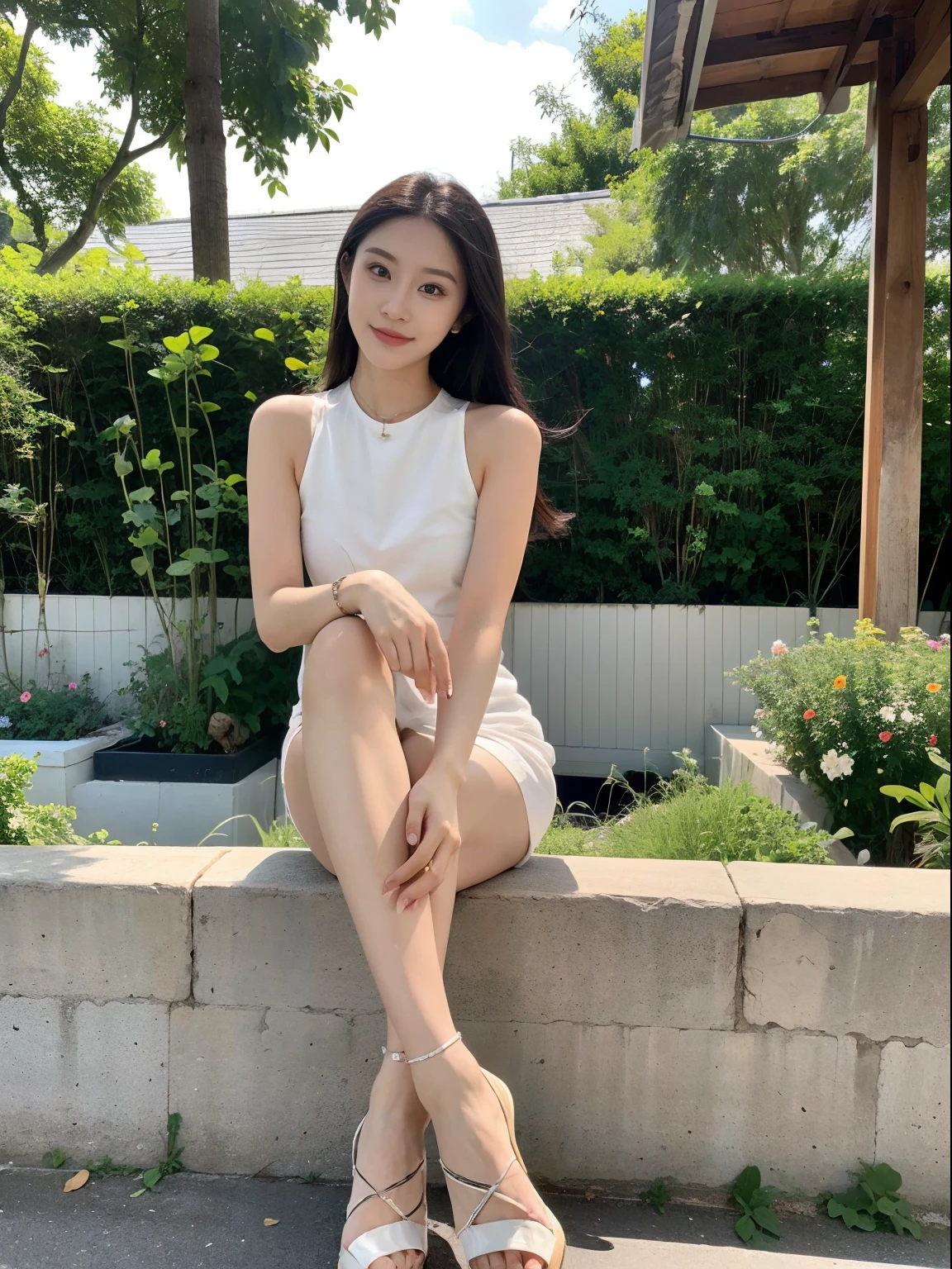 ，Masterpiece, Best quality，8K, 超高分辨率，Reallightandshadow，Cinema lenses，(beautidful eyes:1.1)， ((中景 the scene is，The upper part of the body))，dynamicposes，On a green meadow，The gentle goddess came with gentle steps。She wore a white dress，A gentle breeze blows，The skirt dances lightly。The sun shone through the leaves in her hair，Reflecting her clear eyes and gentle smile。Colorful butterflies flutter around her，Flowers bloomed at her feet，It was as if nature was cheering for her。