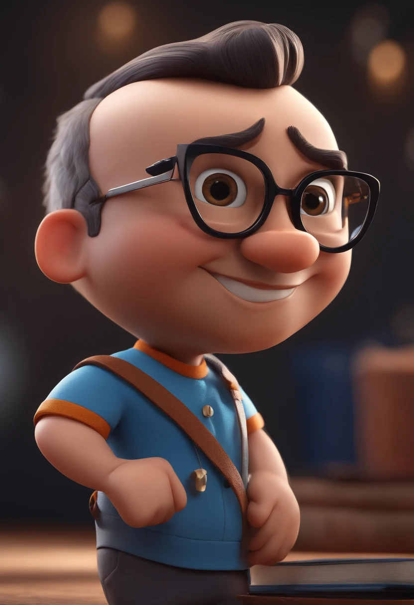 Cartoon character of a man with black glasses and a blue shirt, animation character, Caractere estilizado, animation style rendering, 3D estilizado, Arnold Maya render, 3 d render stylized, toon render keyshot, Personagem 3D, Personagem 3D, 3d rendering stylized, 3 d character render, personagem de desenho animado, Personagem de close up, Pose de personagem,  (Estilo Pixar) (master part:1.2) (Bokeh) (best quality) (pele detalhada) (textura detalhada) (8k) (argila) (Cinematic lighting) (foco nítido
