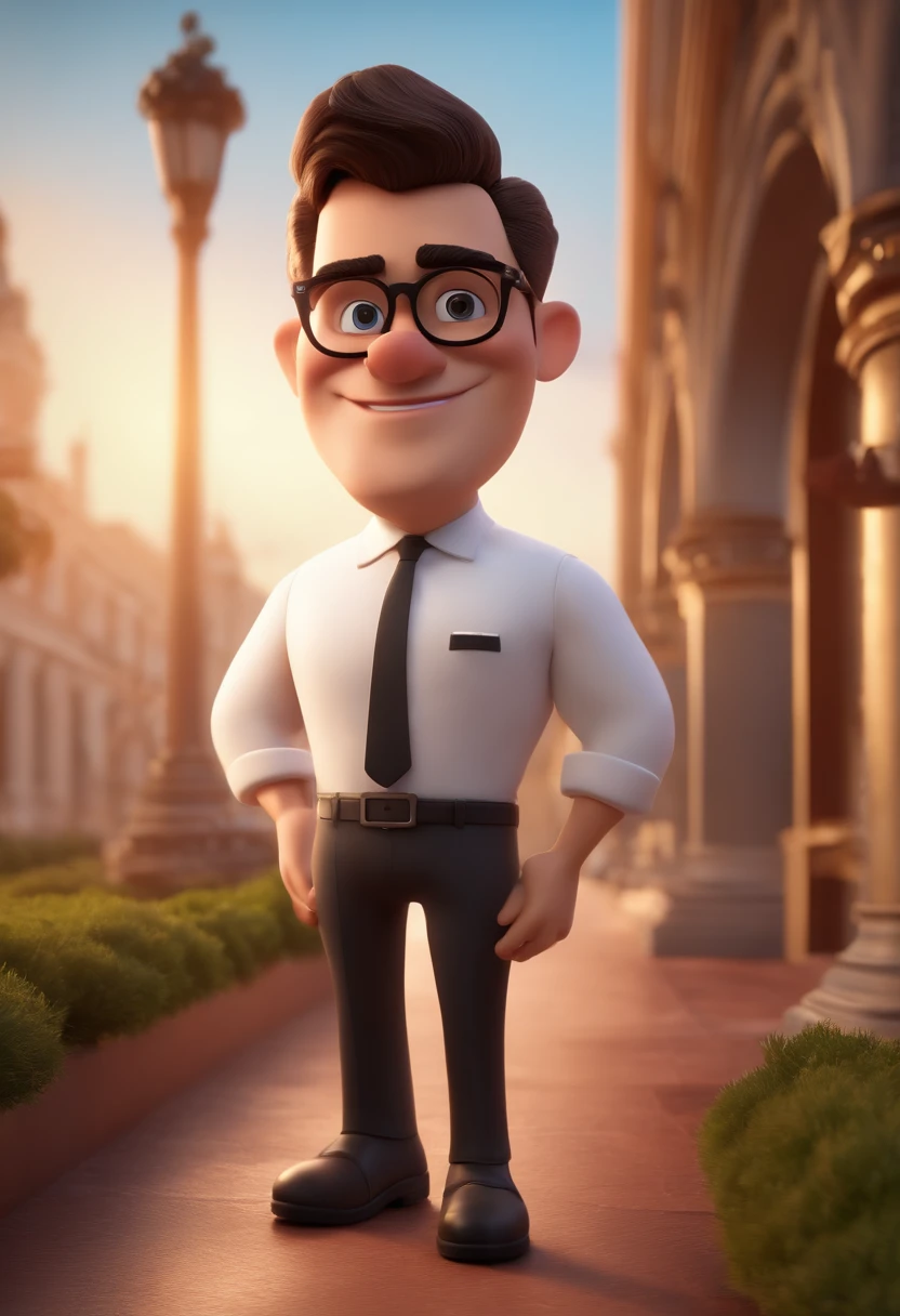 Disney pixar cartoon character style of a young congressman wearing glasses and a white shirt with a shaved beard and black goatee and hair, terno e gravata, in Brasilia an animated character, Caractere estilizado, animation style rendering, 3D estilizado, Arnold Maya render, 3 d render stylized, toon render keyshot, Personagem 3D, Personagem 3D, 3d rendering stylized, 3 d character render, personagem de desenho animado, Personagem de close up, Pose de personagem, (Estilo Pixar) (master part:1.2) (Bokeh) (best quality) (pele detalhada) (textura detalhada) (8k) (argila) (Cinematic lighting) (foco nítido