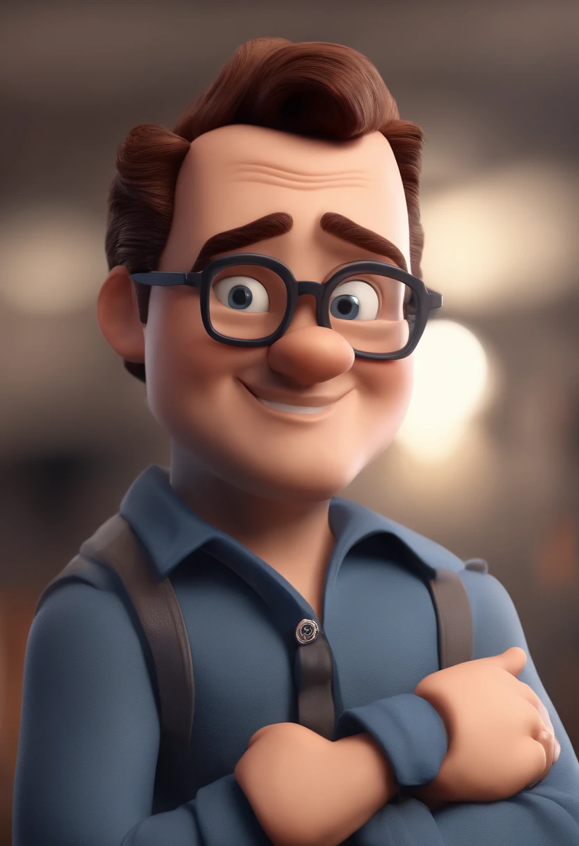 Cartoon character of a man with black glasses and a blue shirt, animation character, Caractere estilizado, animation style rendering, 3D estilizado, Arnold Maya render, 3 d render stylized, toon render keyshot, Personagem 3D, Personagem 3D, 3d rendering stylized, 3 d character render, personagem de desenho animado, Personagem de close up, Pose de personagem, (Estilo Pixar) (master part:1.2) (Bokeh) (best quality) (pele detalhada) (textura detalhada) (8k) (argila) (Cinematic lighting) (foco nítido