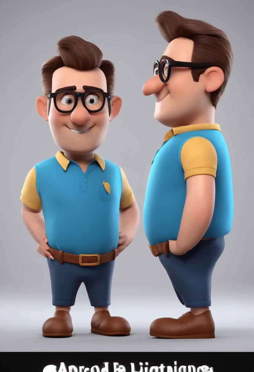 Cartoon character of a man with black glasses and a blue shirt, animation character, Caractere estilizado, animation style rendering, 3D estilizado, Arnold Maya render, 3 d render stylized, toon render keyshot, Personagem 3D, Personagem 3D, 3d rendering stylized, 3 d character render, personagem de desenho animado, Personagem de close up, Pose de personagem,  (Estilo Pixar) (master part:1.2) (Bokeh) (best quality) (pele detalhada) (textura detalhada) (8k) (argila) (Cinematic lighting) (foco nítido