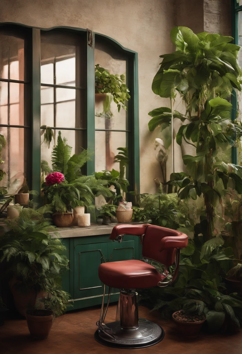 Beauty salon shears　gloomy image　a plant