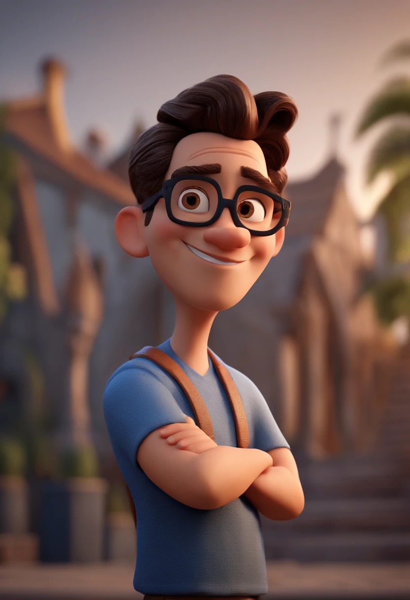 Cartoon character of a man with black glasses and a blue shirt, animation character, Caractere estilizado, animation style rendering, 3D estilizado, Arnold Maya render, 3 d render stylized, toon render keyshot, Personagem 3D, Personagem 3D, 3d rendering stylized, 3 d character render, personagem de desenho animado, Personagem de close up, Pose de personagem, (Estilo Pixar) (master part:1.2) (Bokeh) (best quality) (pele detalhada) (textura detalhada) (8k) (argila) (Cinematic lighting) (foco nítido