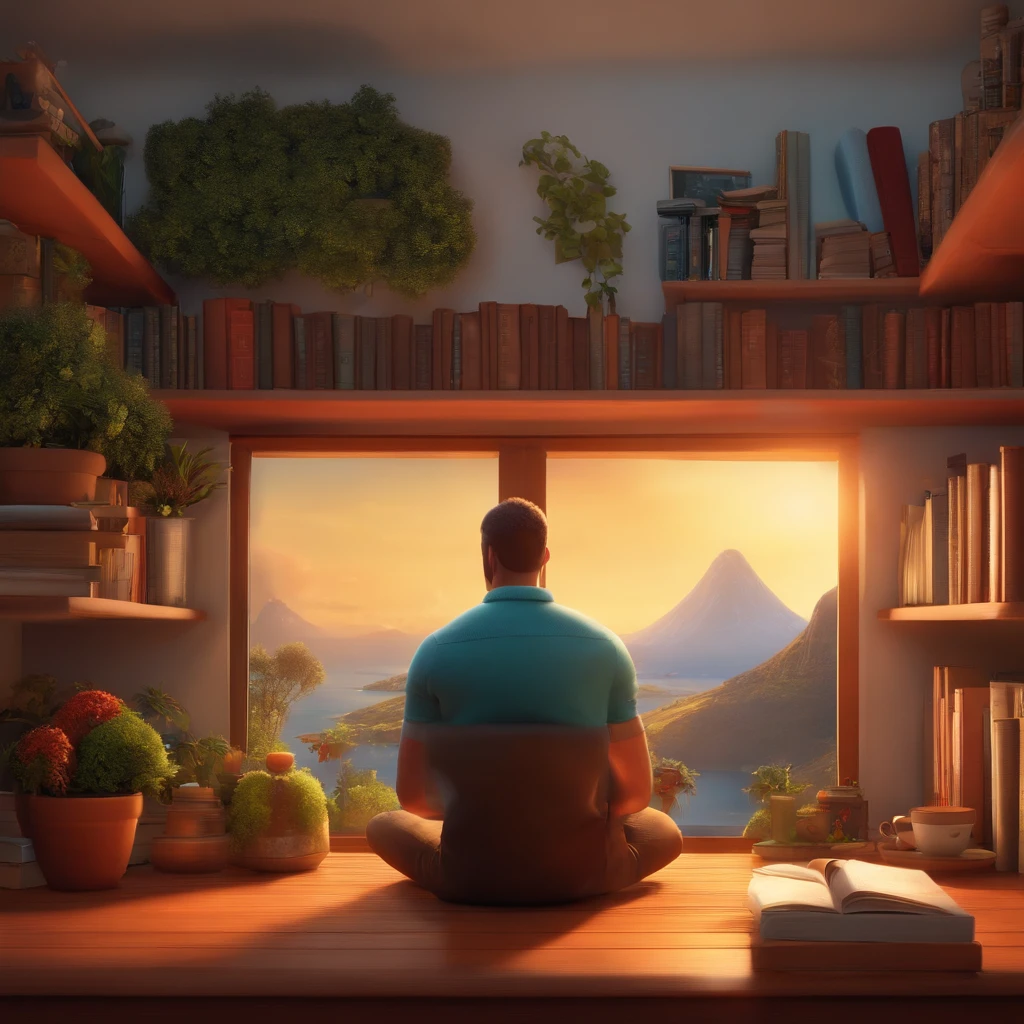 fundo branco, pixar desenhos animados 3D, homem lendo um livro, ::estilo pixar cartoon