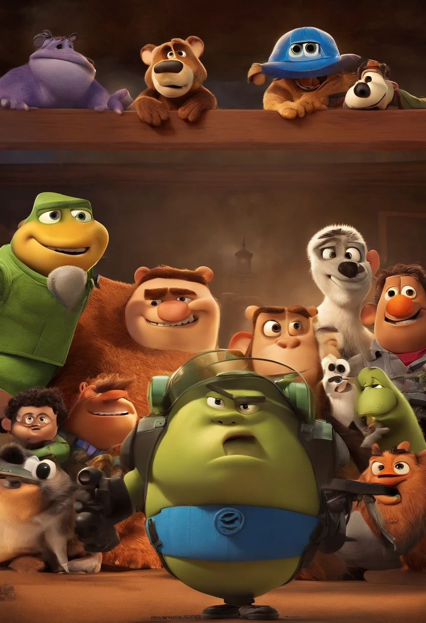 filme de Guerra estilo filmes Pixar, Com nome "Bruce Leroy ", poster, with credits