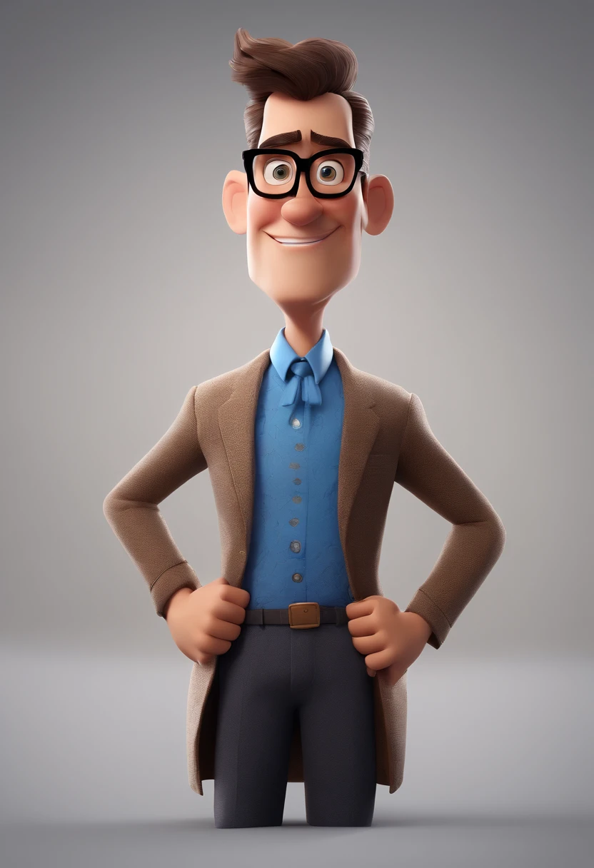 Cartoon character of a man with black glasses and a blue shirt, animation character, Caractere estilizado, animation style rendering, 3D estilizado, Arnold Maya render, 3 d render stylized, toon render keyshot, Personagem 3D, Personagem 3D, 3d rendering stylized, 3 d character render, personagem de desenho animado, Personagem de close up, Pose de personagem,  (Estilo Pixar) (master part:1.2) (Bokeh) (best quality) (pele detalhada) (textura detalhada) (8k) (argila) (Cinematic lighting) (foco nítido