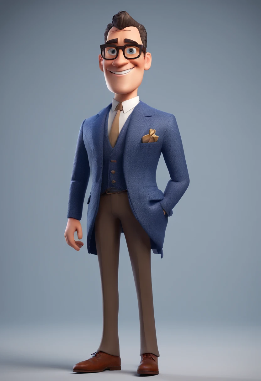 Cartoon character of a man with black glasses and a blue shirt, animation character, Caractere estilizado, animation style rendering, 3D estilizado, Arnold Maya render, 3 d render stylized, toon render keyshot, Personagem 3D, Personagem 3D, 3d rendering stylized, 3 d character render, personagem de desenho animado, Personagem de close up, Pose de personagem,  (Estilo Pixar) (master part:1.2) (Bokeh) (best quality) (pele detalhada) (textura detalhada) (8k) (argila) (Cinematic lighting) (foco nítido