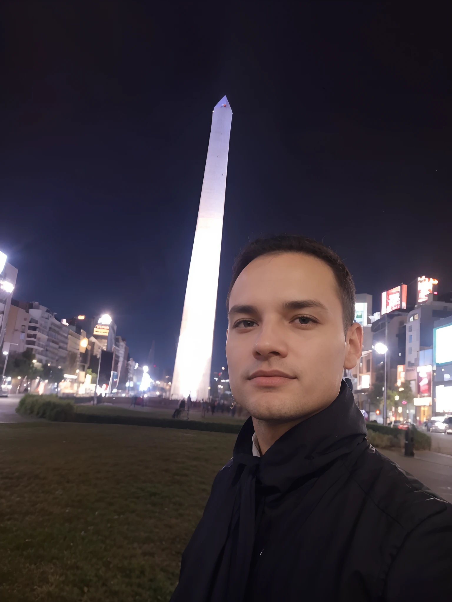 passeio em Buenos Aires. Ao lado do Obelisco. 11° temperature. Noite fria, cidade agitada