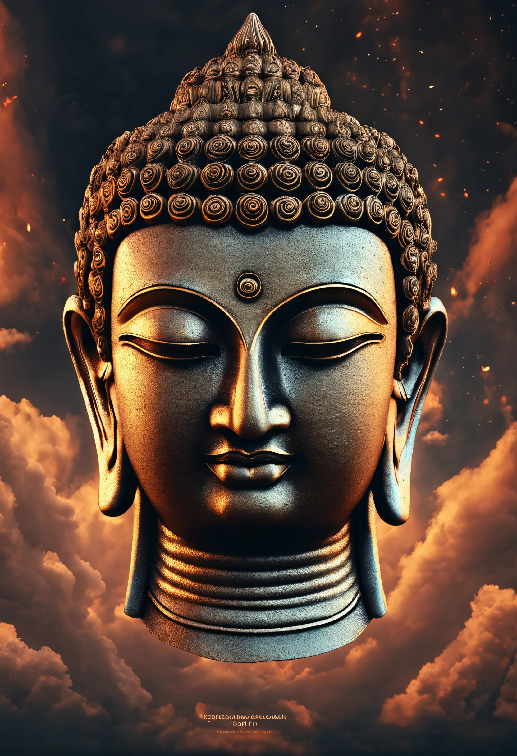 (fo)Buddha face,A Buddha in heaven and earth,Surrealism, high detail, Hyperrealism, stereogram, cinematic lighting, god rays, UHD, masterpiece, textured skin, best quality, highres