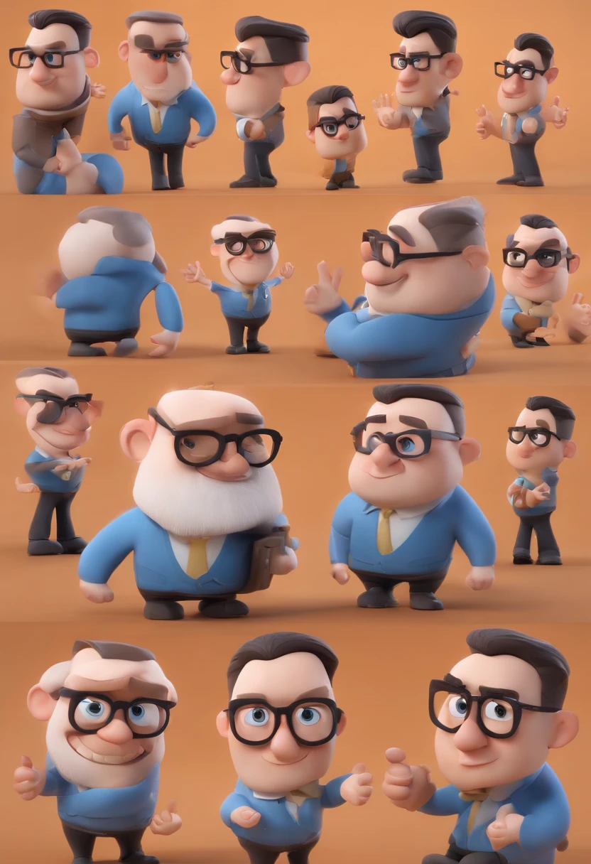 Cartoon character of a man wearing black glasses and a blue shirt, um personagem animado, Caractere estilizado, animation style rendering, 3D estilizado, Arnold Maya render, 3 d render stylized, toon render keyshot, Personagem 3D, Personagem 3D, 3d rendering stylized, 3 d character render, personagem de desenho animado, Personagem de close up, Pose de personagem, (Estilo Pixar) (master part:1.2) (Bokeh) (best quality) (pele detalhada) (textura detalhada) (8k) (argila) (Cinematic lighting) (foco nítido,Senta e vaza a parte superior do corpo