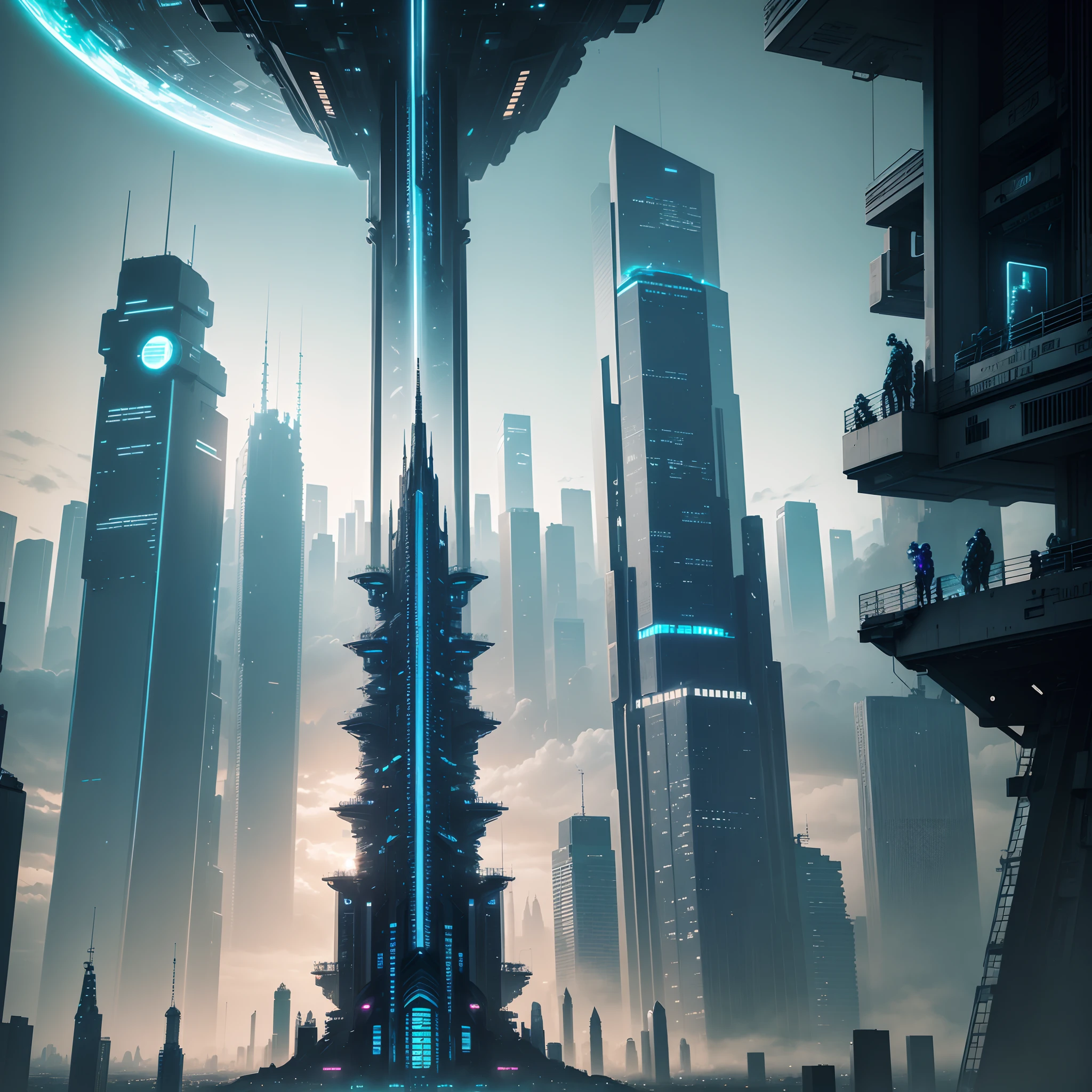 cyberpunked，A fusion of nature and a metropolisＳＦart by，Megacities，The skyline of the future，50 times the height of the building、Glass skyscrapers，​masterpiece，超A high resolution，ultra-detailliert，planet earth，dream，