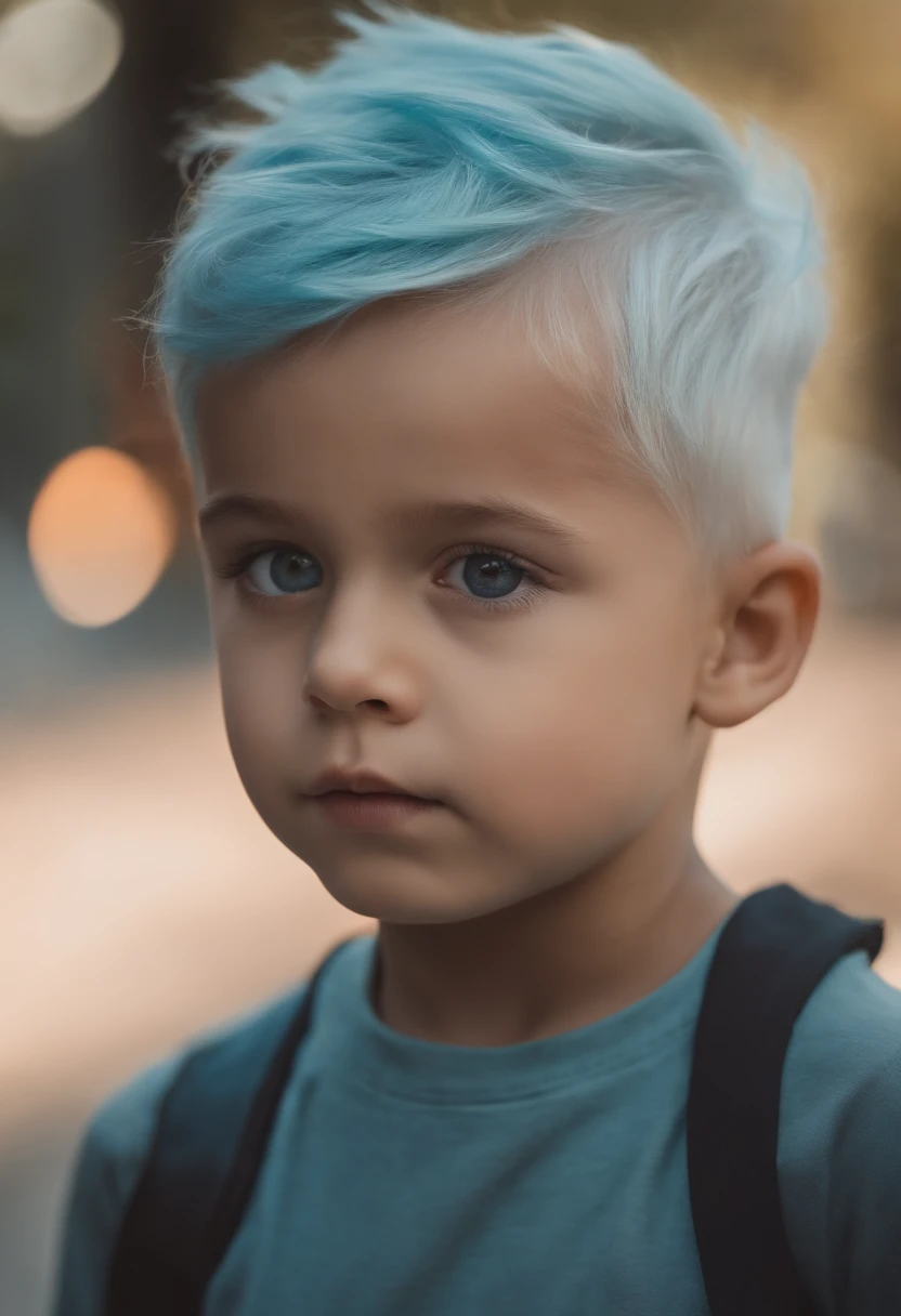 A with light blue hair, a forehead sticking out, and a short ponytail tied behind his back is looking at us