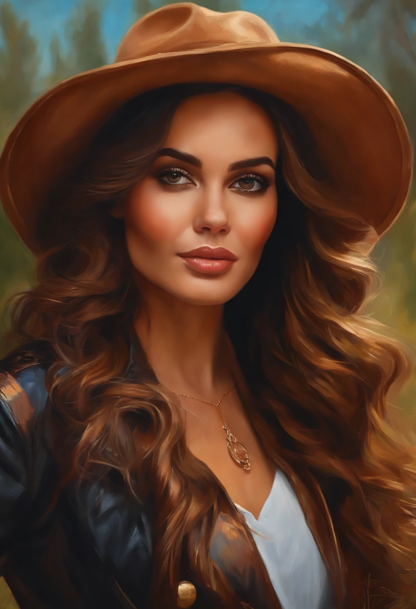 Female hacker, sexy girl with brown eyes, super realistic, finely detailed, Sophie Mode portrait, black hat and big eyes, medium to large breast
