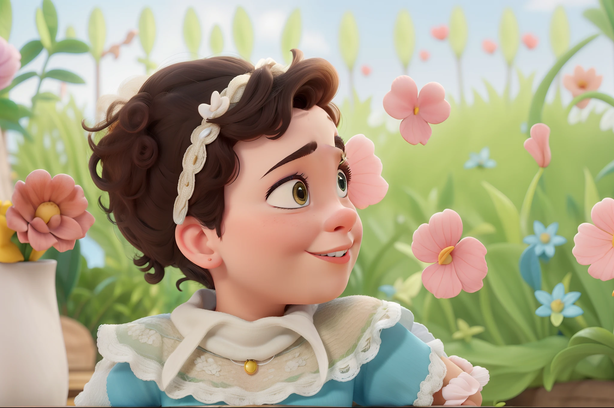 Uma menininha linda, in great quality and definition in the Disney Pixar style