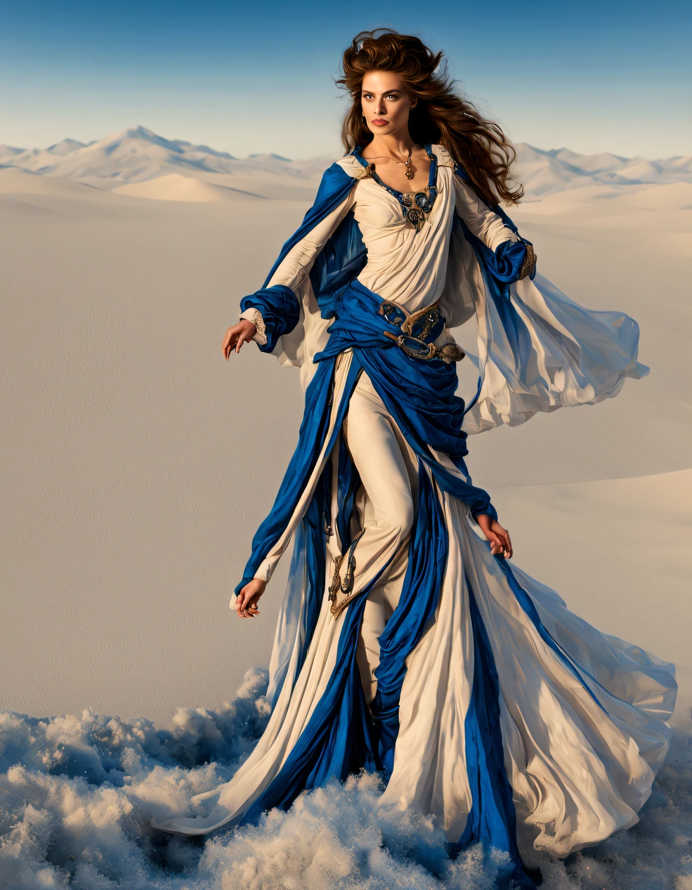A male witch made of sand and foam wears marine haute couture,
Blue Jupiter gas swirls like sand, swirling sand and foam, Blue foam
revolve,marbled swirls, The texture is like sand, Haute couture, Dust and
Bubbles in the background - AR 9:16 --Test --Creativity --Upgrade