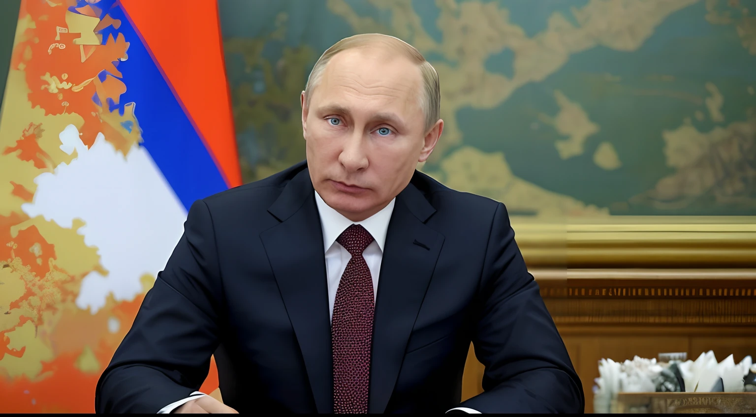 Photo of Putin's serious expression、Confused world map
