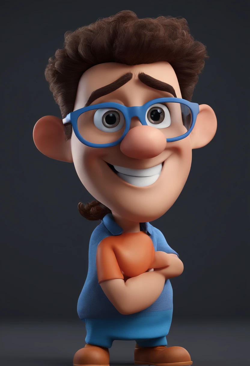 Cartoon character of a man with black glasses and a blue shirt, animation character, Caractere estilizado, animation style rendering, 3D estilizado, Arnold Maya render, 3 d render stylized, toon render keyshot, Personagem 3D, Personagem 3D, 3d rendering stylized, 3 d character render, personagem de desenho animado, Personagem de close up, Pose de personagem, (Estilo Pixar) (master part:1.2) (Bokeh) (best quality) (pele detalhada) (textura detalhada) (8k) (argila) (Cinematic lighting) (foco nítido