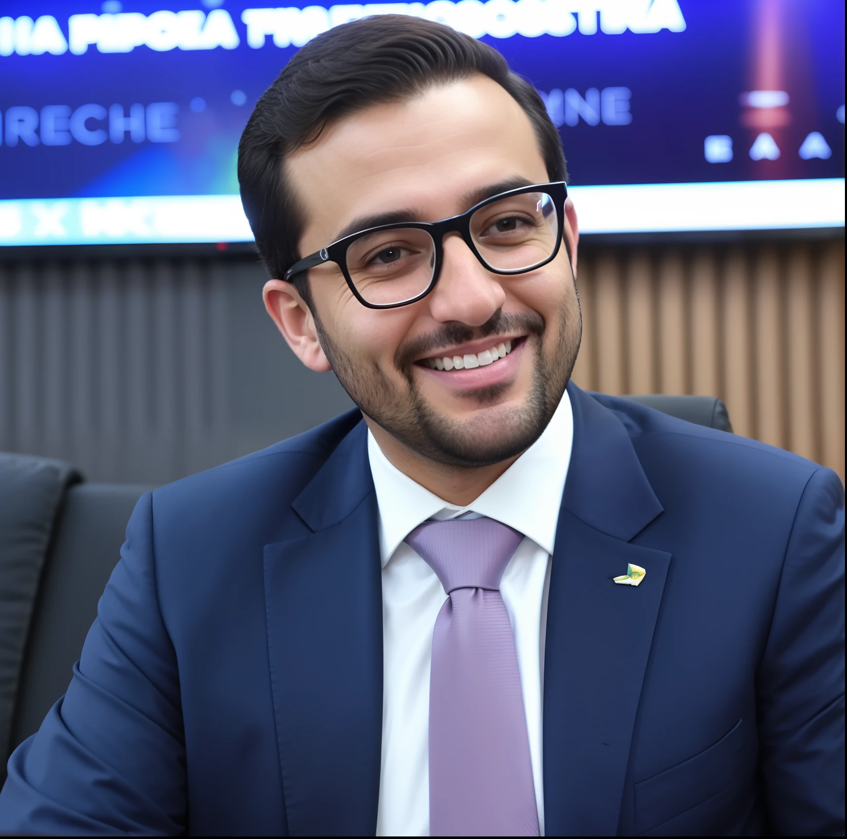 Smiling man in suit and tie sitting in front of a television, estilo Disney pixar Sakimichan Frank Franzzeta, Aykut Aydogdu, imagem profissional, Guilherme H. Pongiluppi, emanuele dascanio, riccardo federici, edin durmisevic, Renato Muccillo placeholder image, vincenzo riccardi, icaro carvalho