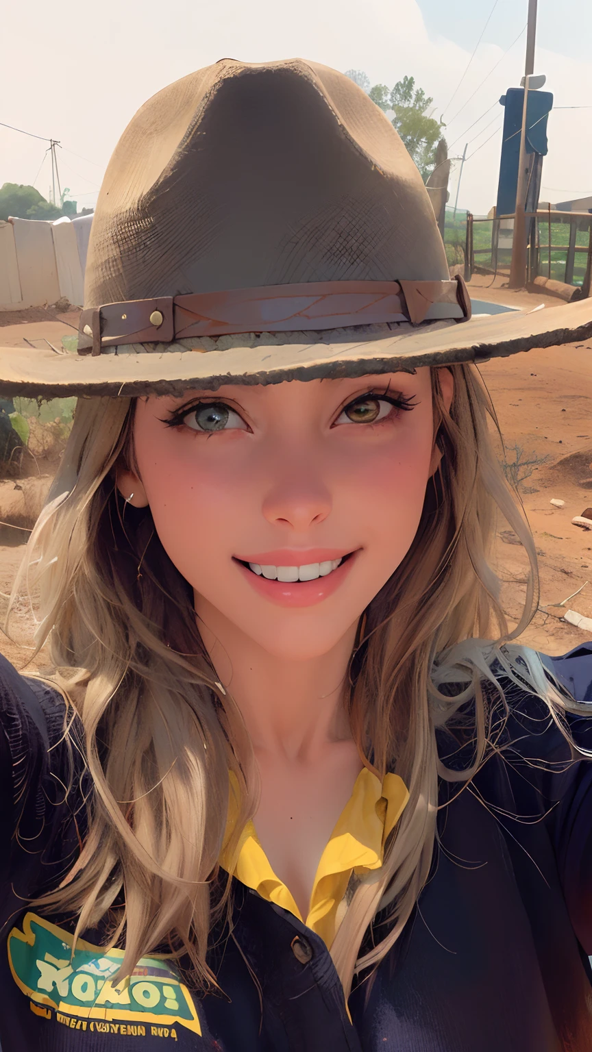 (((((sozinho))))),(((((master part))))), (((((best quality))))),(((((altamente detalhado))))), finamente detalhado, profundidade de campo,roupas detalhadas, Altas,
1girl, franja, (Rosto bonito e detalhado:1.3), 鎖骨, camisa de gola, ((camisa branca)), Button down to show neckline, mostrar barriga, olhos azuis, cabelos dourados, clivagem, ((vaqueiro)), (cowboy hatsponsorship:1.3), luvas curtas. luvas sem dedos, kalap, medium breasts, umbigo, neckerchief, red neckerchief, short hair, short shorts, shorts, healthy thighs, cinto de armas ,Cowboy Ocidental, Fundo ensolarado do deserto, lacuna na coxa