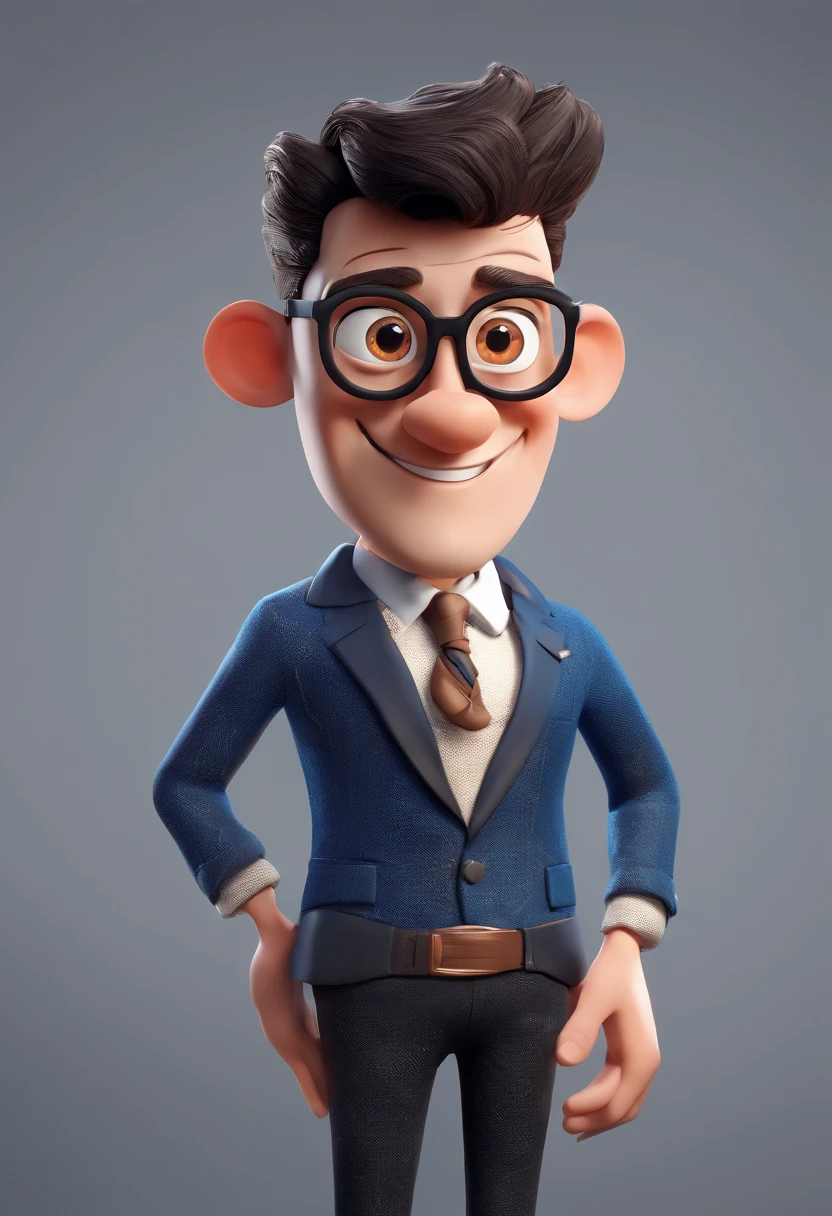 Cartoon character of a man with black glasses and a blue shirt, animation character, Caractere estilizado, animation style rendering, 3D estilizado, Arnold Maya render, 3 d render stylized, toon render keyshot, Personagem 3D, Personagem 3D, 3d rendering stylized, 3 d character render, personagem de desenho animado, Personagem de close up, Pose de personagem,  (Estilo Pixar) (master part:1.2) (Bokeh) (best quality) (pele detalhada) (textura detalhada) (8k) (argila) (Cinematic lighting) (foco nítido