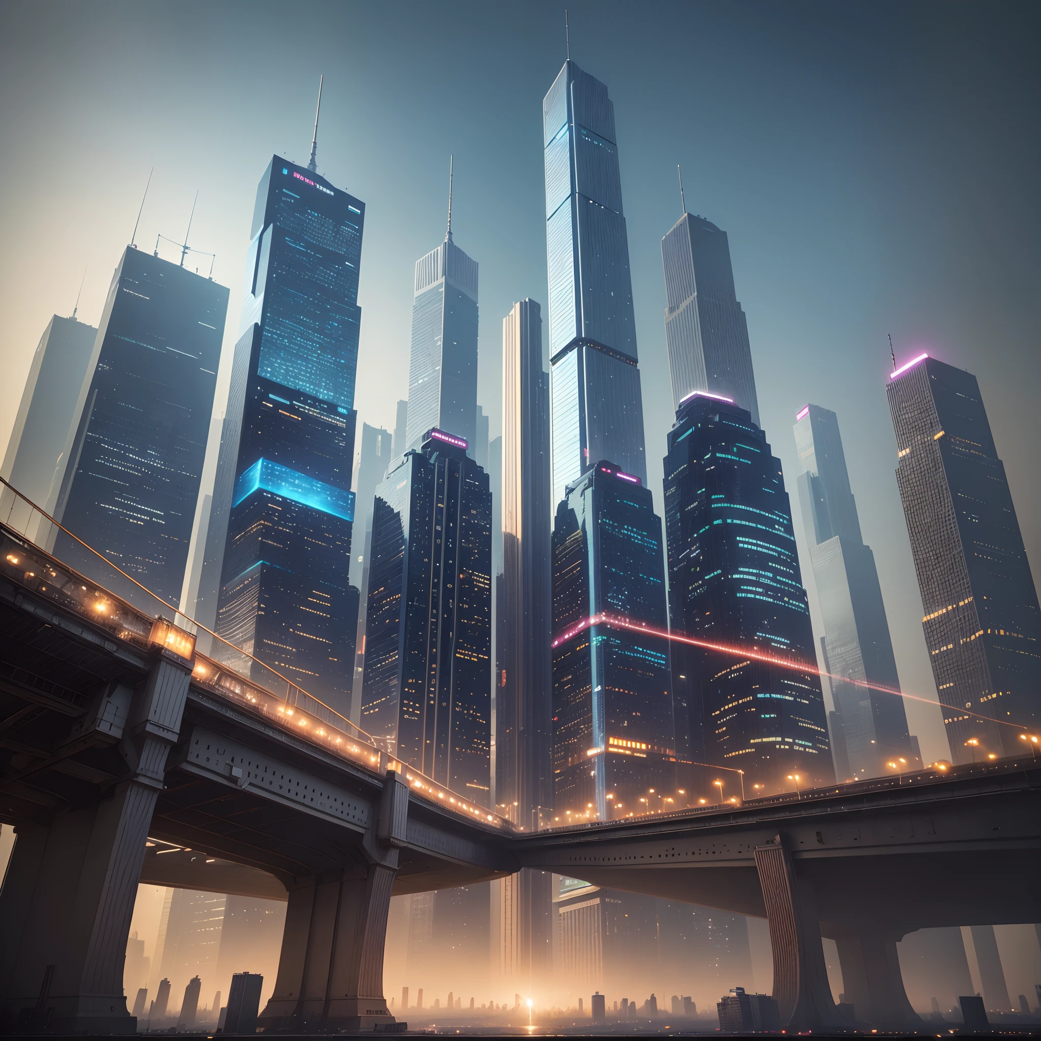 (best quality,4k,8k,highres,masterpiece:1.2),ultra-detailed,(realistic,photorealistic,photo-realistic:1.37),futuristic,cyberpunk,technology,skyscrapers,cityscape,merging of nature and city,cybernetic enhancements,advanced transportation network,neon lights,glass-covered megastructures,giant bridge,impressive waterfalls,super high-rise buildings,terraforming,imaginative,earth