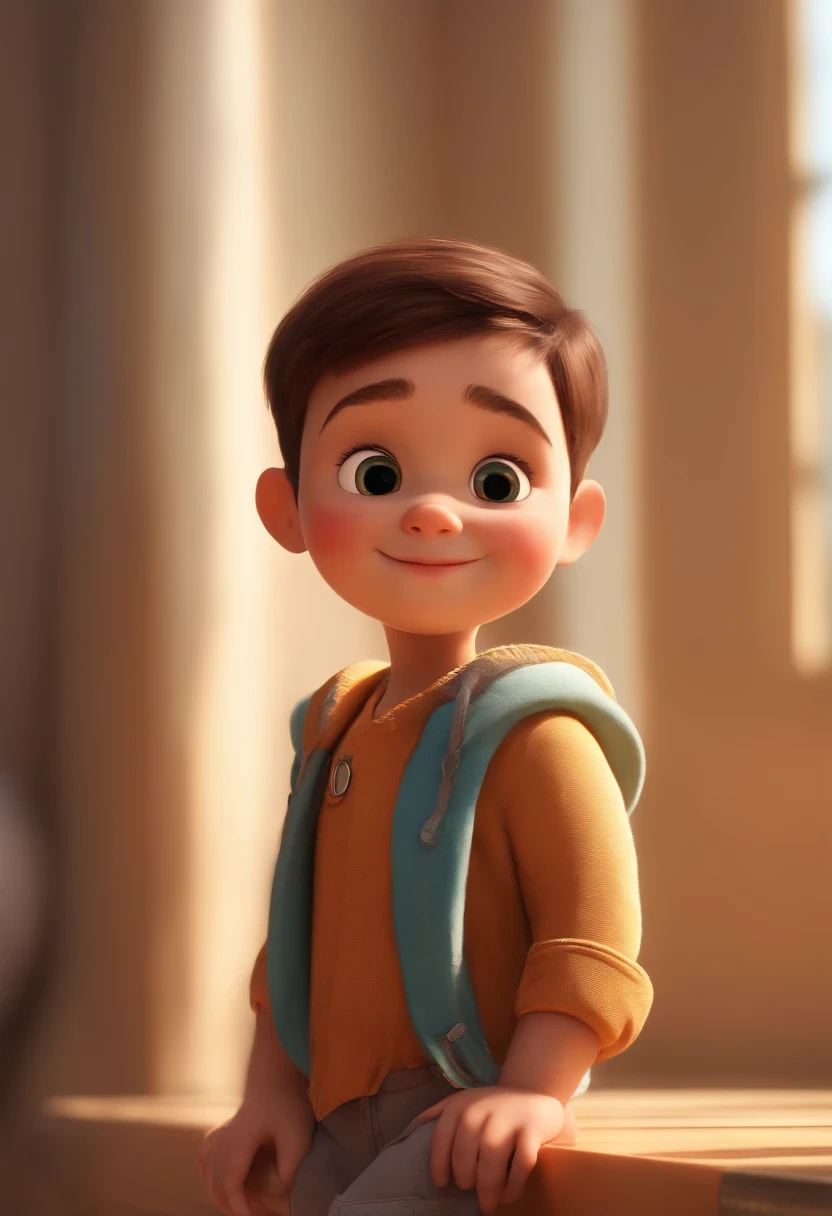 a happy cute ??? standing short, cabelo liso castanhos muito claro bem pouco cabelo vestindo uma fantasia espacial, , fundo branco, barnet, toon, estilo pixar, 3d, desenhos animados, rosto detalhado, asymmetrical 16k