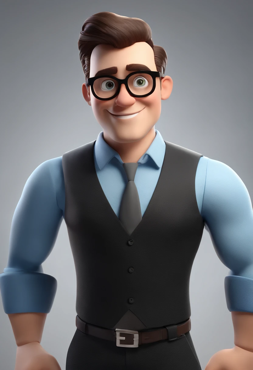 Cartoon character of a man wearing black glasses and a blue shirt, um personagem animado, Caractere estilizado, animation style rendering, 3D estilizado, Arnold Maya render, 3 d render stylized, toon render keyshot, Personagem 3D, Personagem 3D, 3d rendering stylized, 3 d character render, personagem de desenho animado, Personagem de close up, Pose de personagem, (Estilo Pixar) (master part:1.2) (Bokeh) (best quality) (pele detalhada) (textura detalhada) (8k) (argila) (Cinematic lighting) (foco nítido，Senta e vaza a parte superior do corpo