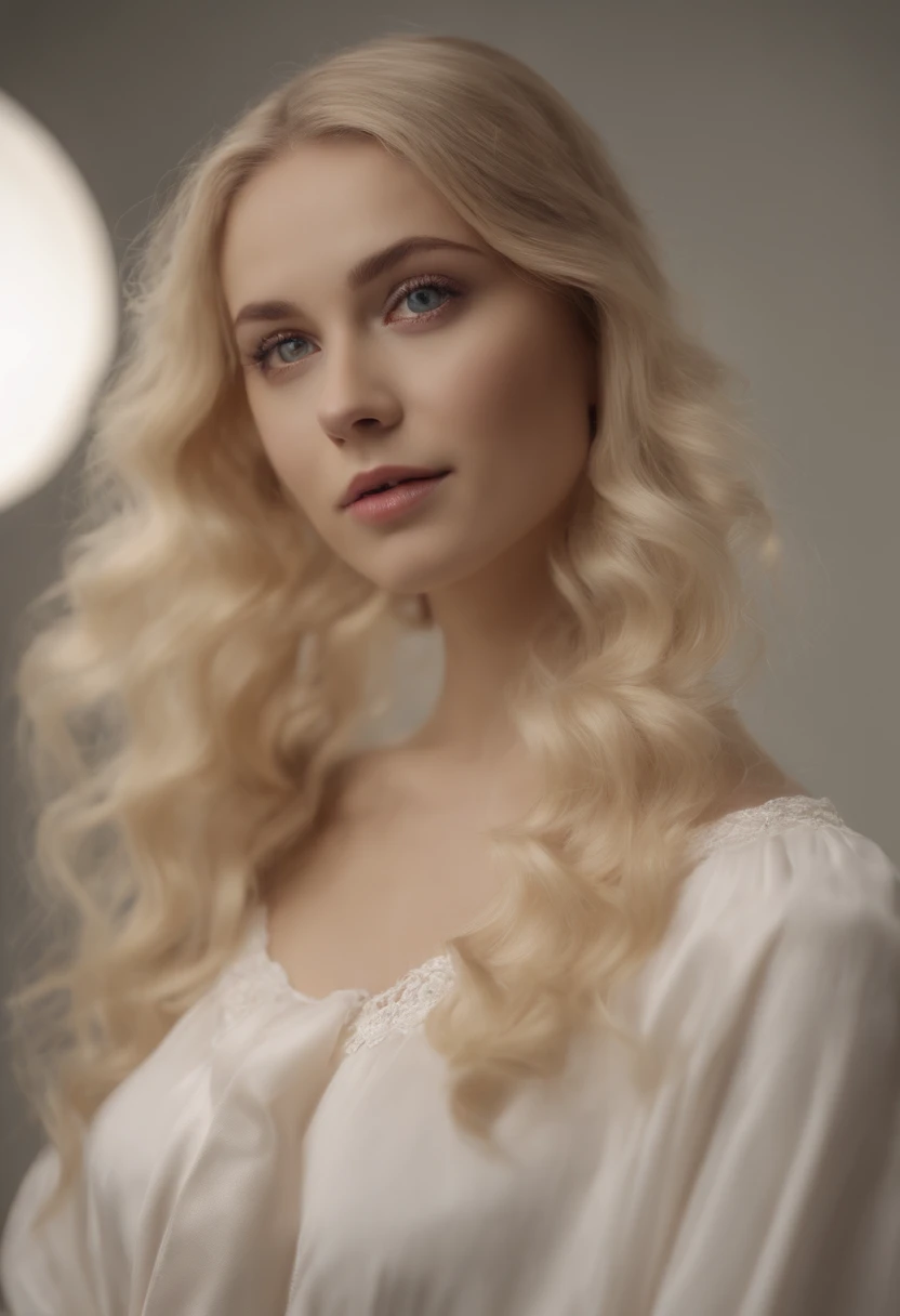 (8K, RAW shot, Highest Quality, masutepiece), High Definition RAW Color Pro Photos, (Realistic, Photorealism:1.37), (Highest Quality), (Highest shadow), (The best illustrations), (reality: 1.2), Distant view, (intricate-detail), 1 person, femele, 20 years old, Incredibly beautiful girl, Perfect Anatomy, Perfect proportions, Perfect face, Strong brightness on the face, Facial details, (Girl's eyes staring at one viewer: 1.55), (long hair loss, Blonde hair, Parted bangs: 1.45)、Classic ta costume in pastel colors、Extraordinary beauty、smil、Slimed、Pull the skirt up to the waist、White background、um Home Detetive、conceptual art, Realism, godrays, Film Lighting, canon, high detailing, High quality, High Definition , 16K resolution, Center, Full body portrait,full body Esbian,