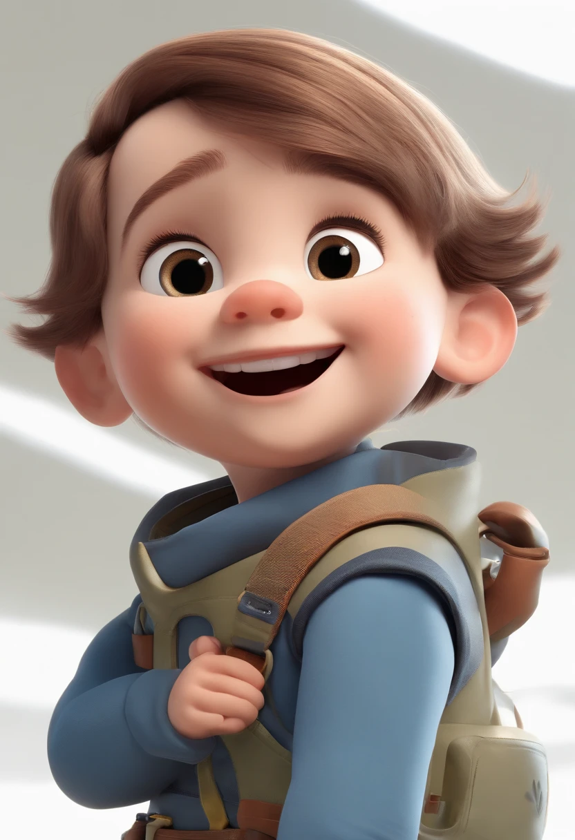 a happy cute standing short hair, vestindo uma fantasia espacial, , fundo branco, barnet, toon, estilo pixar, 3d, desenhos animados, rosto detalhado, asymmetrical 16k