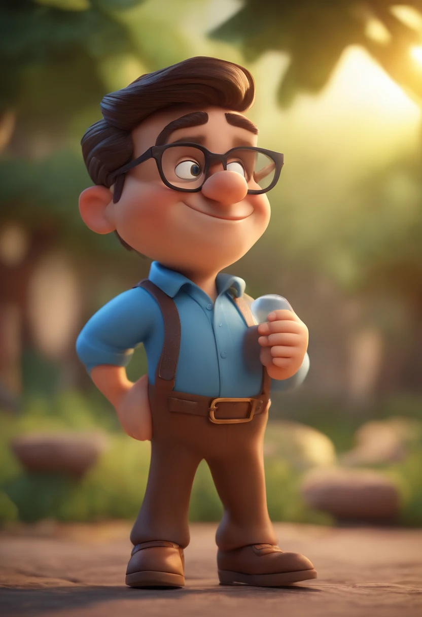 Cartoon character of a man wearing black glasses and a blue shirt, um personagem animado, Caractere estilizado, animation style rendering, 3D estilizado, Arnold Maya render, 3 d render stylized, toon render keyshot, Personagem 3D, Personagem 3D, 3d rendering stylized, 3 d character render, personagem de desenho animado, Personagem de close up, Pose de personagem, (Estilo Pixar) (master part:1.2) (Bokeh) (best quality) (pele detalhada) (textura detalhada) (8k) (argila) (Cinematic lighting) (foco nítido,Senta e vaza a parte superior do corpo