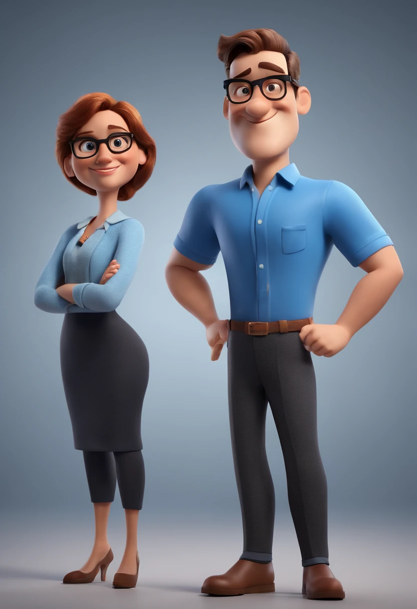 Cartoon character of a man with black glasses and a blue shirt, animation character, Caractere estilizado, animation style rendering, 3D estilizado, Arnold Maya render, 3 d render stylized, toon render keyshot, Personagem 3D, Personagem 3D, 3d rendering stylized, 3 d character render, personagem de desenho animado, Personagem de close up, Pose de personagem,  (Estilo Pixar) (master part:1.2) (Bokeh) (best quality) (pele detalhada) (textura detalhada) (8k) (argila) (Cinematic lighting) (foco nítido