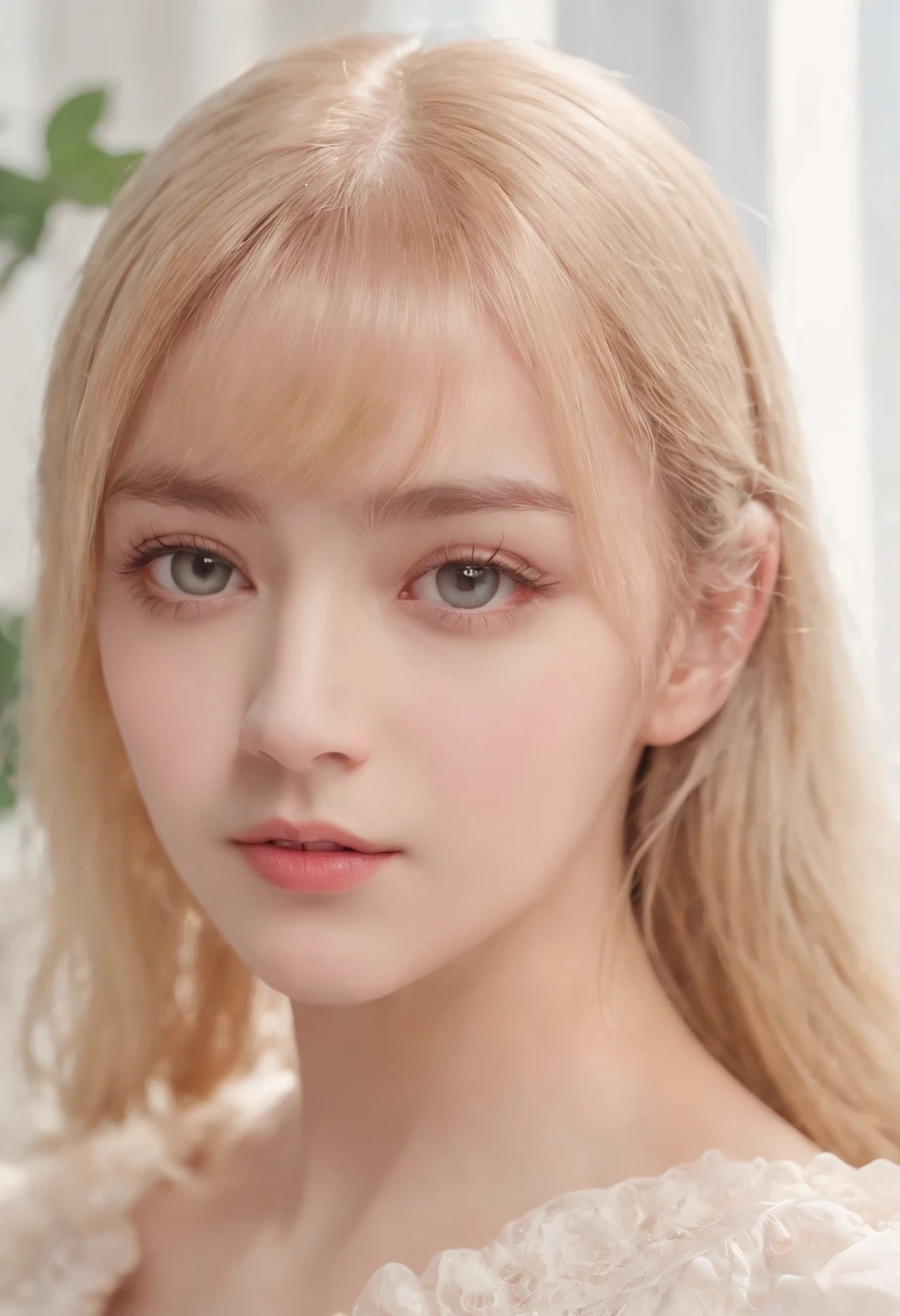 (8K, RAW shot, Highest Quality, masutepiece), High Definition RAW Color Pro Photos, (Realistic, Photorealism:1.37), (Highest Quality), (Highest shadow), (The best illustrations), (reality: 1.2), Distant view, (intricate-detail), 1 person, femele, 20 years old, Incredibly beautiful girl, Perfect , Perfect proportions, Perfect face, Strong brightness on the face,  details, (Girl's eyes staring at one viewer: 1.55), (long hair loss, Blonde hair, Parted bangs: 1.45)、Classic Lolita costume in pastel colors、Extraordinary beauty、smil、Slimed、Pull the skirt up to the waist、White background、um Home Detetive、conceptual art, Realism, godrays, Film Lighting, canon, high detailing, High quality, High Definition , 16K resolution, Center, Full body portrait,full body Esbian,