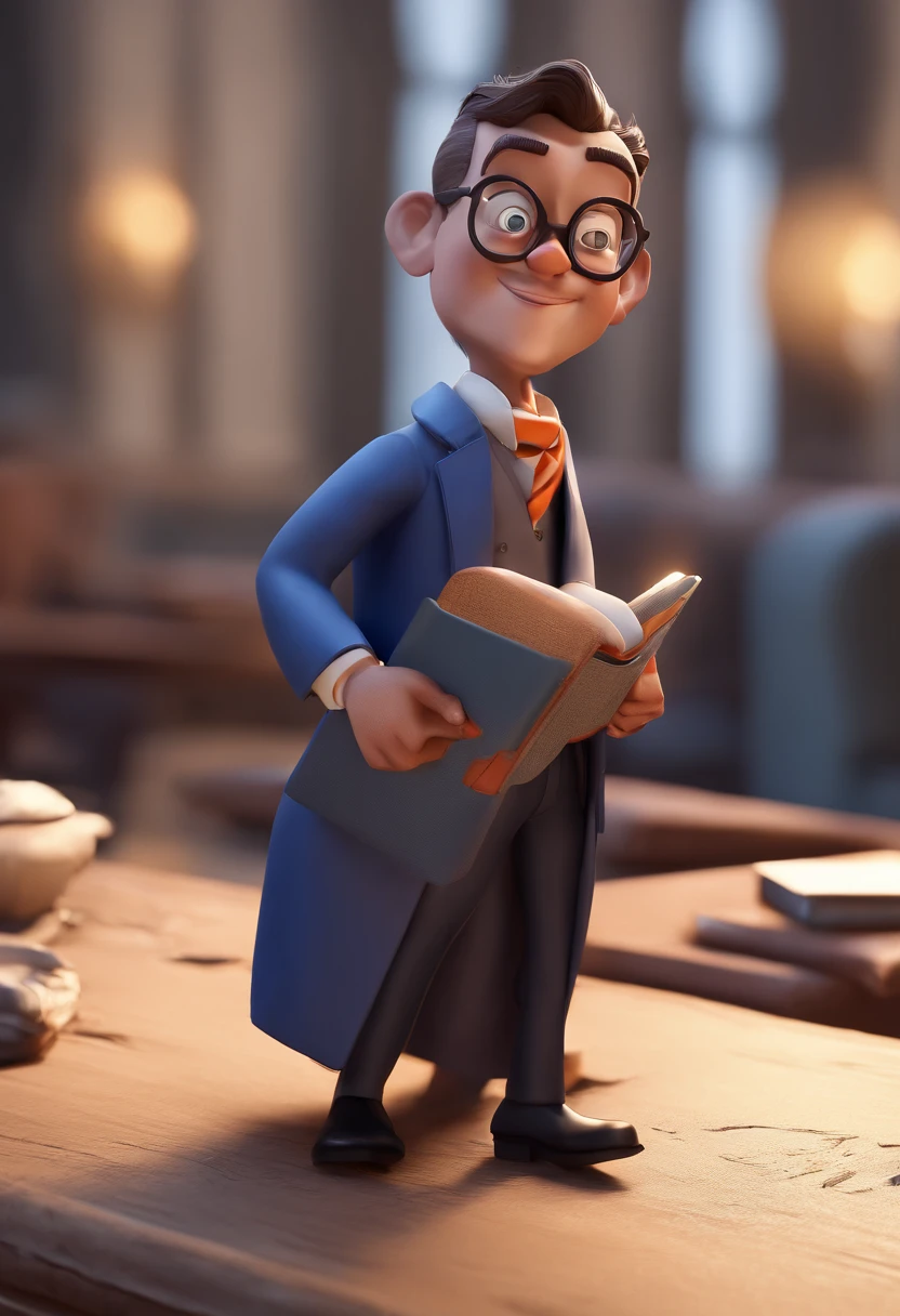 Cartoon character of a man with rectangular black glasses and a blue suit, and bible with beard, animation character, Caractere estilizado, animation style rendering, 3D estilizado, Arnold Maya render, 3 d render stylized, toon render keyshot, Personagem 3D, Personagem 3D, 3d rendering stylized, 3 d character render, personagem de desenho animado, Personagem de close up, Pose de personagem,  (Estilo Pixar) (master part:1.2) (Bokeh) (best quality) (pele detalhada) (textura detalhada) (8k) (argila) (Cinematic lighting) (foco nítido