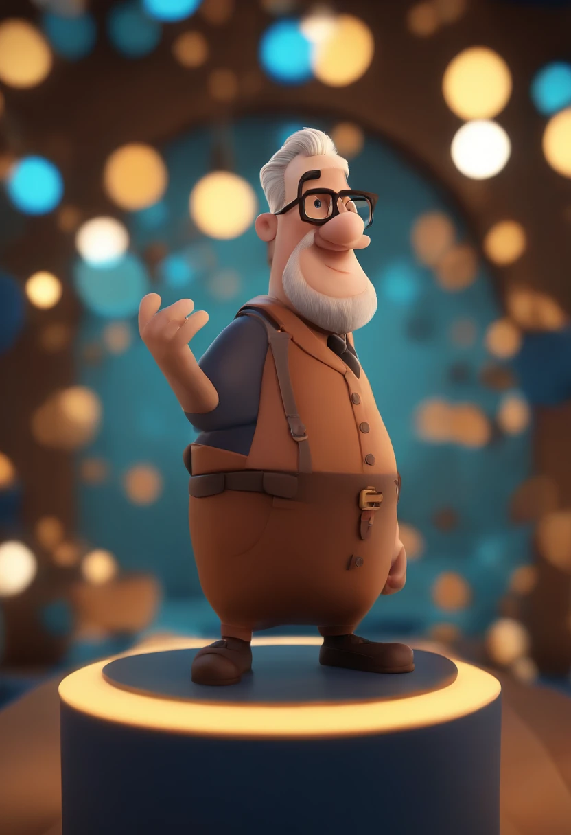 Cartoon character of a man wearing black glasses and a blue shirt, um personagem animado, Caractere estilizado, animation style rendering, 3D estilizado, Arnold Maya render, 3 d render stylized, toon render keyshot, Personagem 3D, Personagem 3D, 3d rendering stylized, 3 d character render, personagem de desenho animado, Personagem de close up, Pose de personagem, (Estilo Pixar) (master part:1.2) (Bokeh) (best quality) (pele detalhada) (textura detalhada) (8k) (argila) (Cinematic lighting) (foco nítido，Senta e vaza a parte superior do corpo
