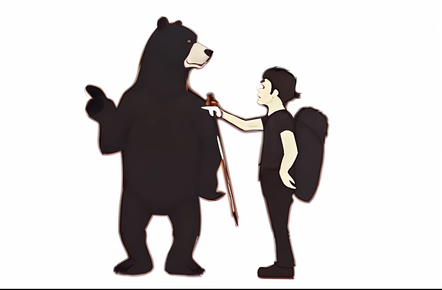 A standing bear and a man
