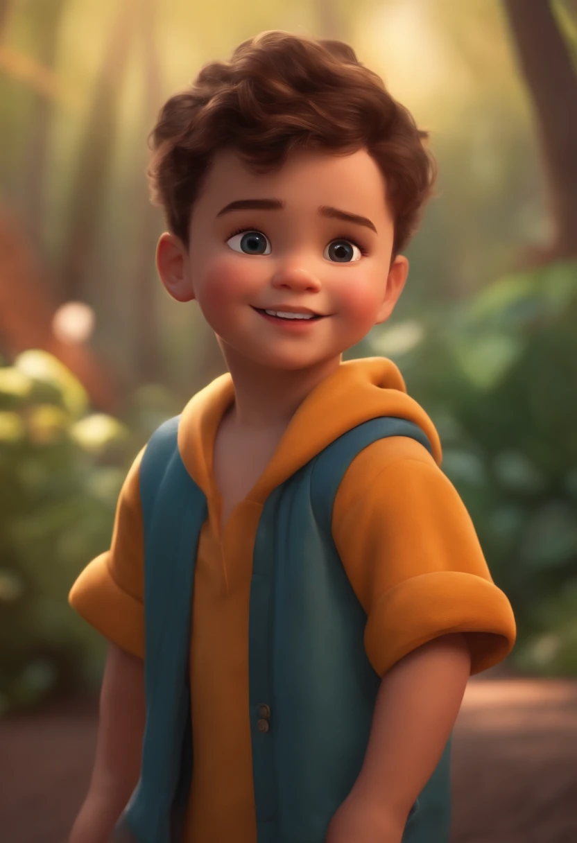 Image of a boy for a story in a YouTube video in Pixar format, He's the little baby, inteligente, Caring and super charismatic.