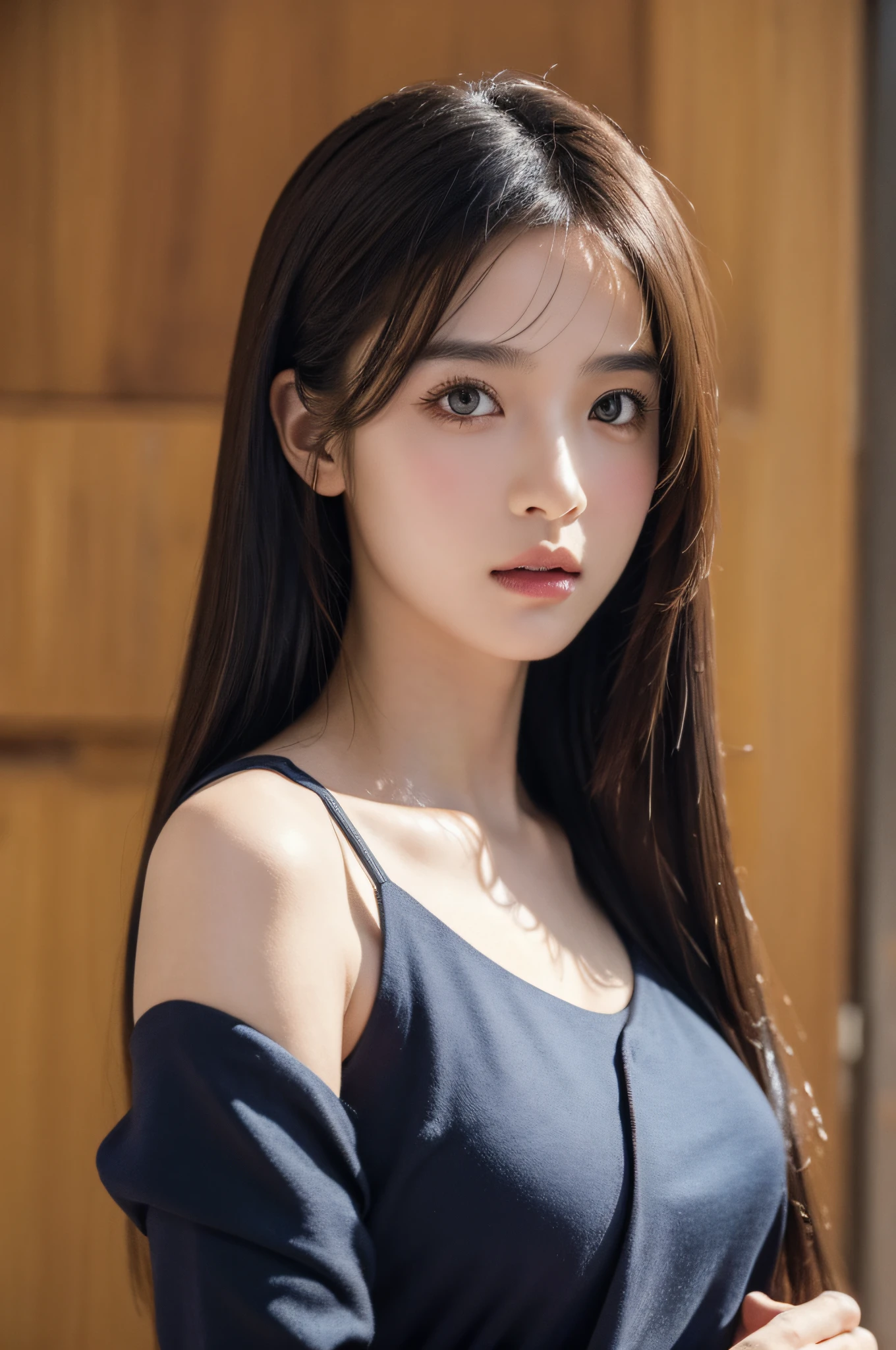 tmasterpiece, Best Picture Quality, high high quality, Beutiful women, japanes, Popular Korean makeup, A detailed, Swollen eyes, Detailed eyes, Detailed skins, Beautiful skins, 超A high resolution, (Realistis: 1.4), is very beautiful, Slightly younger face, Beautiful skins, slim, (Ultra photo realsisim), (illustratio), (A high resolution), (8K), (The is very detailed) (Most Best Illustration), (Beautiful detailed eyes), (ultra-detailliert), (the wallpaper), (A detailed的脸), looking at viewert, finely detailled, A detailed的脸,pureerosfaceace_v1,ssmile,Staring straight ahead,Staring straight ahead,From the angle of waist up,photograph of-realistic,Bright lights,profesional lighting,brunette color hair(some of hair part green),long whitr hair,Dark ruins,Big Red Moon,Gorgeous red and black dress,Mature woman,Long fashion bangs,Blue scarf