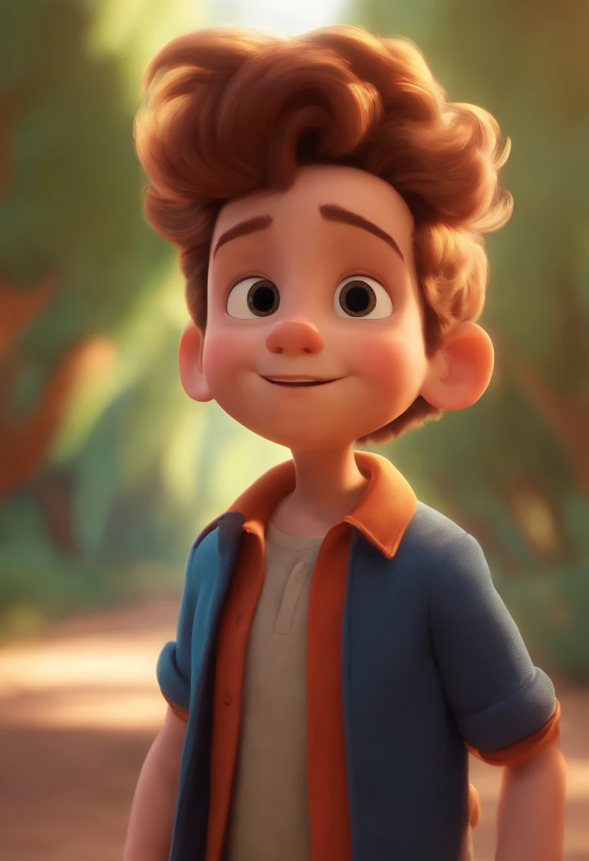 Image of a boy for a story in a YouTube video in Pixar format, He's the allabester, He's the class leader, He's outgoing, Playful and gets up for a lot of things, cabelo curto