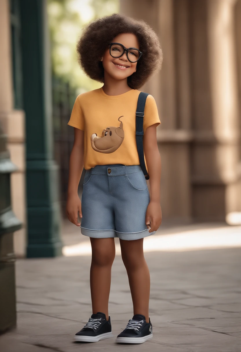 criar uma arte estilo desenho animado 3d da Disney Pixar, Familia, com um Homem de barba curta, cabelo preto curto, vestido com uma camiseta branca, jeans and white sneakers, A woman with straight, cabelo loiro vestido com uma camiseta preta, Dark green skirt and sandals, A little children girl, blonde with medium curly hair, vestido com um vestido rosa e sapatos brancos, um menino com cabelos claros, wearing glasses, a black t-shirt and shorts wearing black sneakers, um gatinho cinza gordo, com um parque no fundo em um dia ensolarado Pixar 3d, realista,