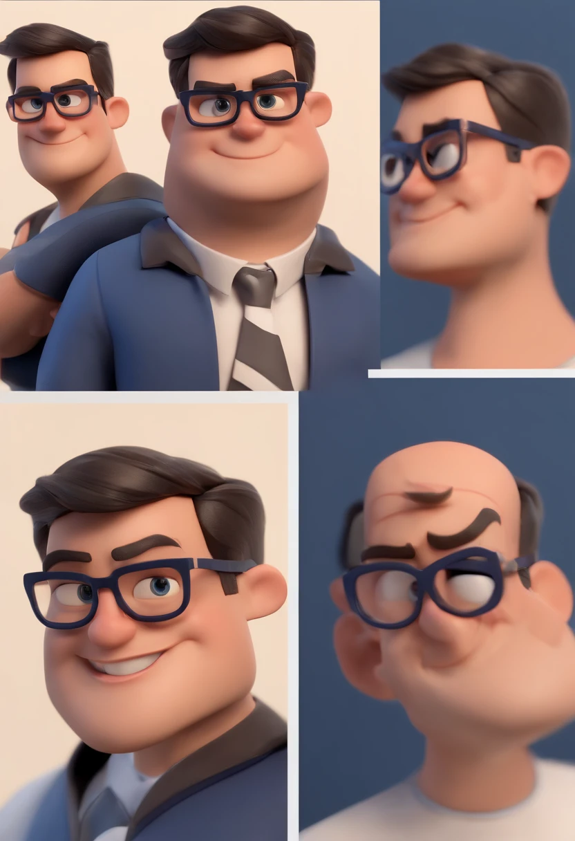 Cartoon character of a man wearing black glasses and a blue shirt, um personagem animado, Caractere estilizado, animation style rendering, 3D estilizado, Arnold Maya render, 3 d render stylized, toon render keyshot, Personagem 3D, Personagem 3D, 3d rendering stylized, 3 d character render, personagem de desenho animado, Personagem de close up, Pose de personagem, (Estilo Pixar) (master part:1.2) (Bokeh) (best quality) (pele detalhada) (textura detalhada) (8k) (argila) (Cinematic lighting) (foco nítido,Senta e vaza a parte superior do corpo
