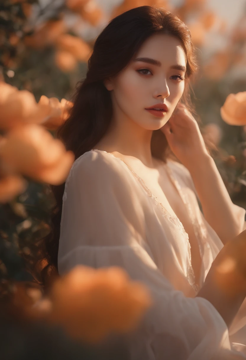 (extremamente detalhado CG unidade 8k papel de parede), The lighting, mar de flores, flor, 1girl, parte superior do corpo, Kpop idol,