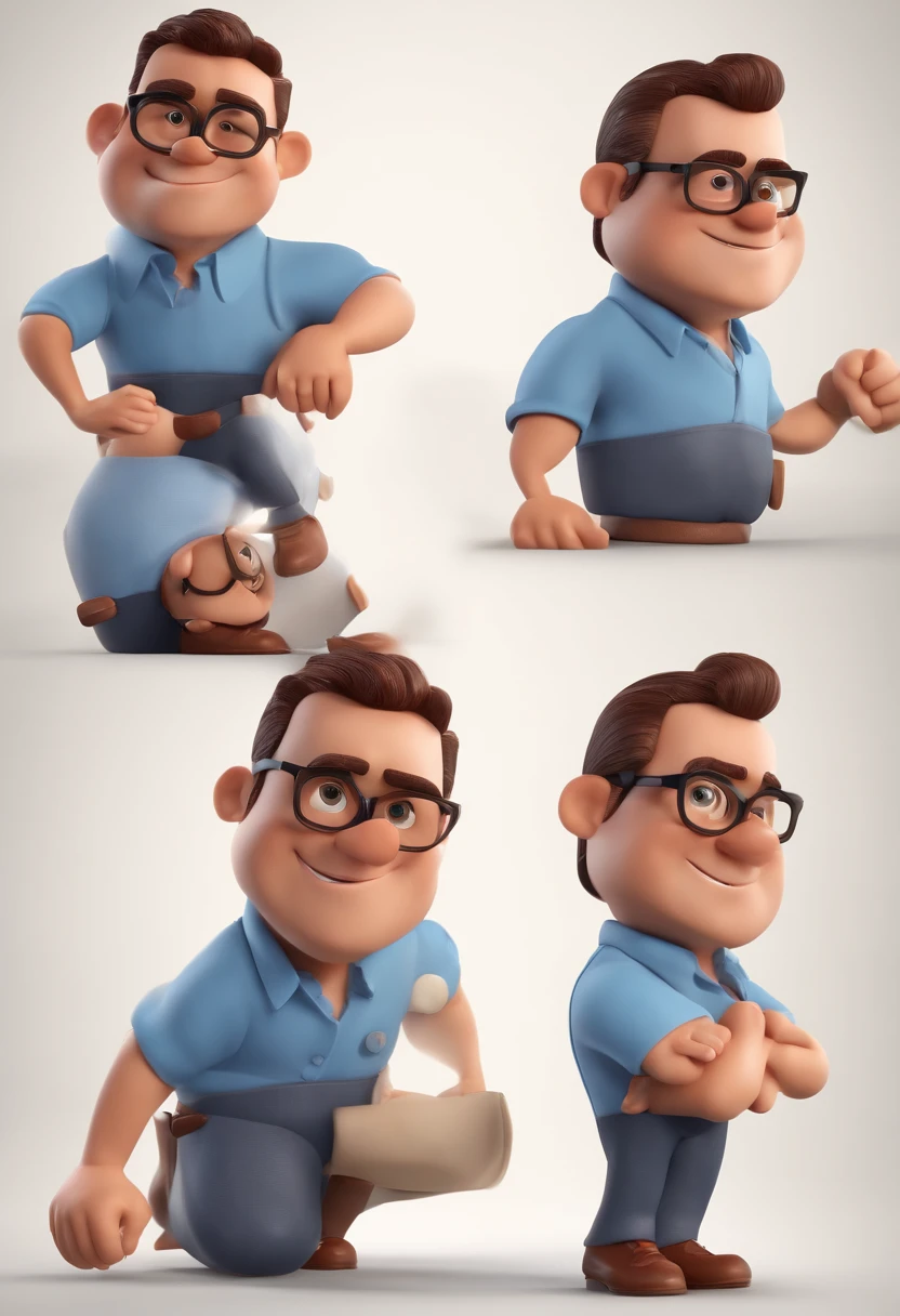 Cartoon character of a man with black glasses and a blue shirt, animation character, Caractere estilizado, animation style rendering, 3D estilizado, Arnold Maya render, 3 d render stylized, toon render keyshot, Personagem 3D, Personagem 3D, 3d rendering stylized, 3 d character render, personagem de desenho animado, Personagem de close up, Pose de personagem, (Estilo Pixar) (master part:1.2) (Bokeh) (best quality) (pele detalhada) (textura detalhada) (8k) (argila) (Cinematic lighting) (foco nítido