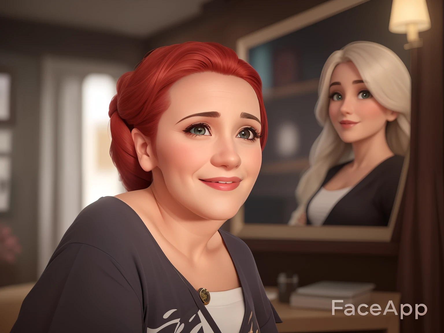 Uma mulher de 30 anos, com cabelos castanhos curtos, Rosto redondo, rosto redondo com sorriso encantador, e olhos castanhos