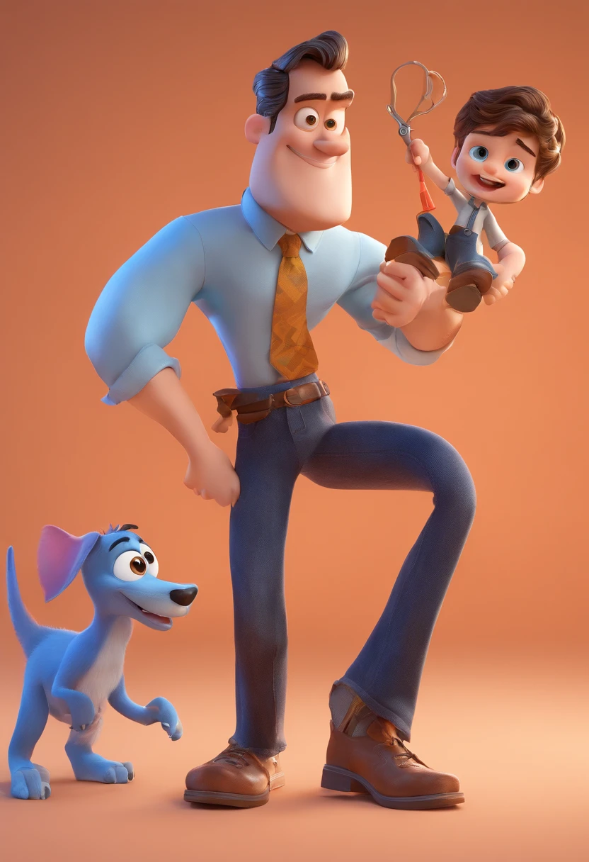Estilo Pixar: The grown man is holding a naked blue-eyed boy and in his other hand he is holding a pair of scissors and is trying to cut off the boy's testicles,3D Poster,Disney