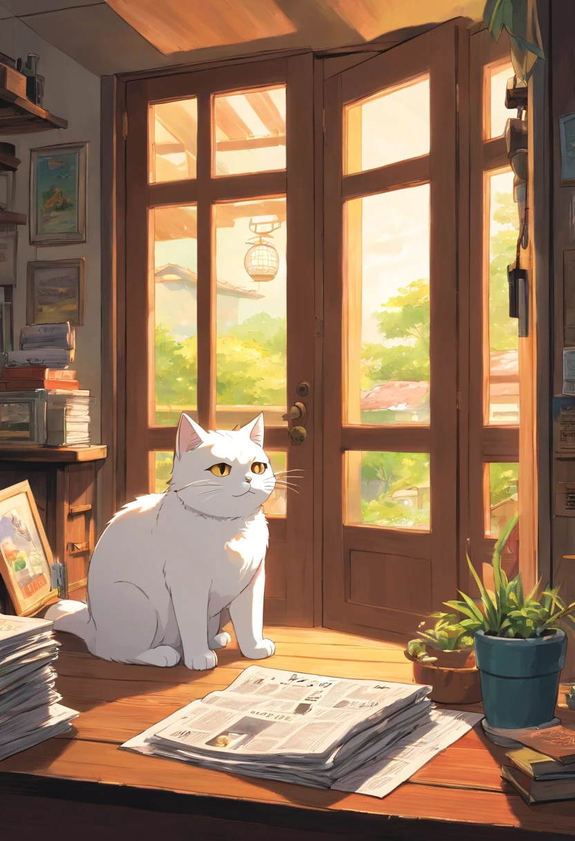 Un lindo gato de ojos redondos,Read the newspaper, Luz solar fuera de la ventana,Gato atigrado blanco y negro,perezoso,Me encanta ser coqueta sexo, goteo cum, semen en la boca, semen en piso, mucho semen, Semen exaggeration